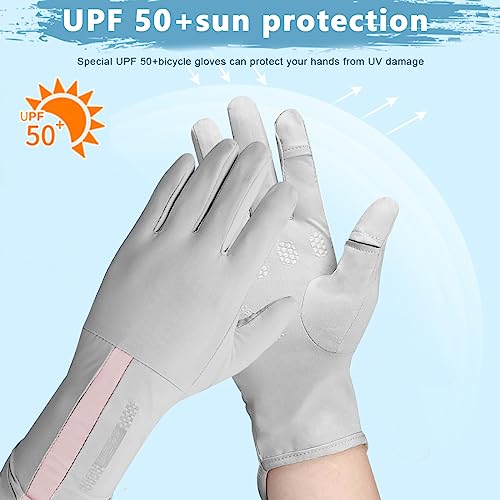 Image of PALAY Hand Gloves for Bike Riding, UV Sun Protection Glove for Women, Outdoor Riding Gloves for Bikers, Fishing, Golfing - UPF 50+, Non-Slip, Touch Screen Design (Grey)