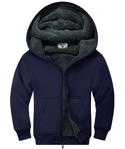 SWISSWELL Unisex Boys Girls Fleece Hoodie Sherpa Lined Jacket Zip Up Hooded Sweatshirt Winter Outerwear for Kids