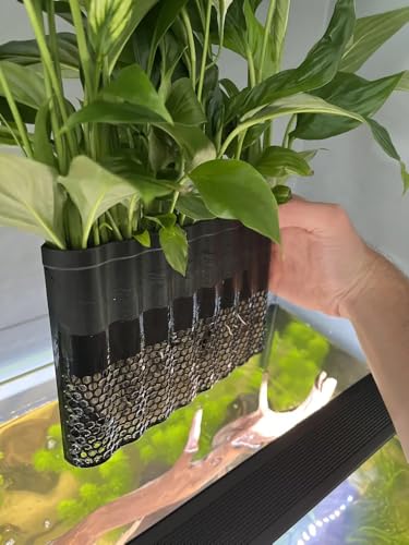Image of Aquarium Plant Pot, Black Mesh Design, Decorative Peace Lily Holder for Fish Tank, Hydroponic Growing Container by CREOLAB