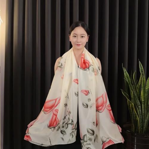 Image of Floral Printed Silk stole | silk Scarf for Women | stylish silk stole for women | Soft Lightweight Stole, Shawl & Neck Wrap | Scarf for Wedding, Party, Travel & Casual Wear