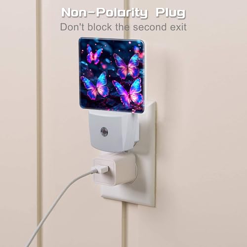 Image of Glowing Purple Butterflies Night Light Plug into Wall, Neon Butterfly Dusk to Dawn Night Light,0.5w Energy Saving Sleep Friendly Nightlights for Kids Boys Girls Home Decor