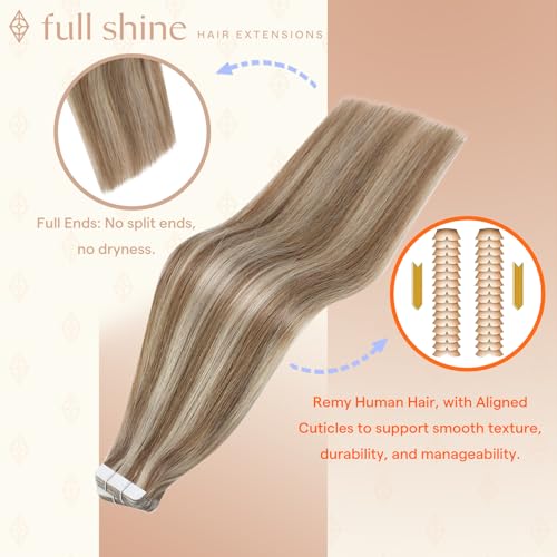 Image of Full Shine Tape Ins Human Hair Extensions, Honey Blonde Mix 18 Inch | 50g 20PCS, Brazilian Human Hair Tape in Extensions, Invisible Seamless Wedding Styling Natural Blend Aesthetic Appeal