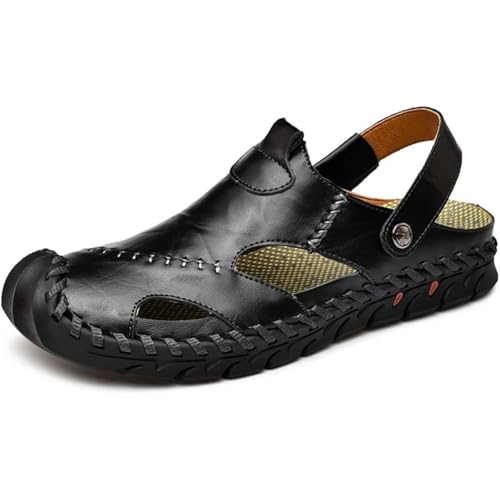 Men's Casual Closed-Toe Adjustable Leather Handmade Beach Sandals