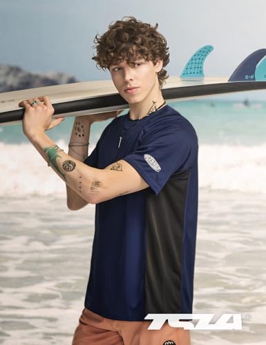 TSLA Men's Rashguard Swim Shirts, UPF 50+ Protection Quick Dry, Stretch Comfort Fit, Flatlock Seams, Outdoor & Water Sports3