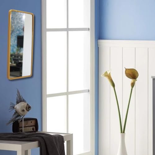 Image of Quality Glass Modern Elegance Rectangular Wall-Mounted Mirror Metal Framed Wall Mirror Bathroom Mirror Living Room Mirror Home Decor Mirror 18 x 36 Inches Golden MF 98