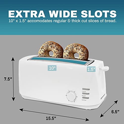 Elite Gourmet Ect-4829 Long Slot 4 Slice Toaster, 6 Toast Settings Toaster Defrost, Reheat, Cancel Functions, Slide Out Crumb Tray, Extra Wide Slots For Bagels Waffles, White #TOP1