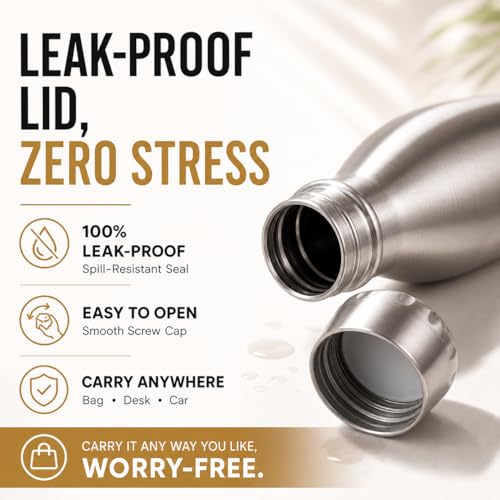 Image of HOB Stainless Steel Water Bottle 1 Litre | Flip Lid Sipper | Leak Proof | BPA Free | Rust Proof | For School, Gym, Office, Travel | Water Bottle for Kids & Adults | 1000ml |