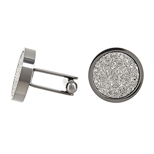 Blackjack Genuine Blue Drusi Quartz Stainless Steel Round Cufflinks (Silver)