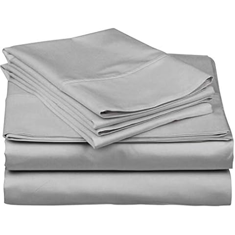 SKS Linen 400 Thread Count Pima Cotton Sheet Set with 13-Inch Deep Pockets, Queen-Silver Cover