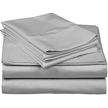 Premium Pima Cotton Sheet Set 600 Thread Count with 8-Inch Deep Pockets, King-Silver