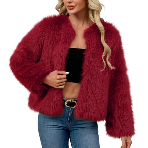 KODMNSW Pelzjacke Damen Winterjacke Faux fur Coat Kunstpelz Mantel Pelzjacke Fashion Teddy Jacke Fleecejacke Rundhals Casual Wollmantel Streetwear Jacke Kunstfellmantel Wintermantel Wein M KODMNSW Pelzjacke Damen Winterjacke Faux fur Coat Kunstpelz Mantel Pelzjacke Fashion Teddy Jacke Fleecejacke Rundhals Casual Wollmantel Streetwear Jacke Kunstfellmantel Wintermantel Wein M