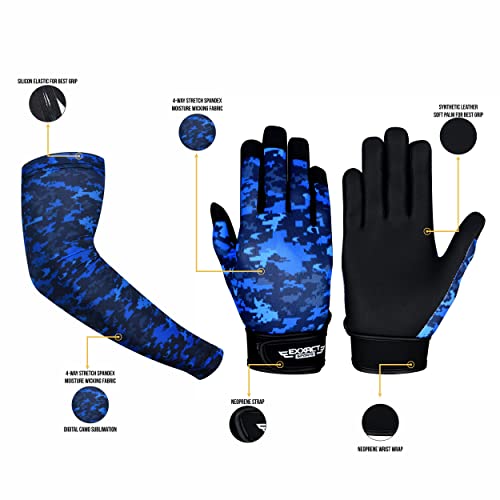 Exxact Sports Youth Batting Gloves With Arm Sleeve - Baseball Batting Gloves Youth Boys, Softball Batting Gloves For Women (Youth Large/X-Large, Blue Camo) #TOP1