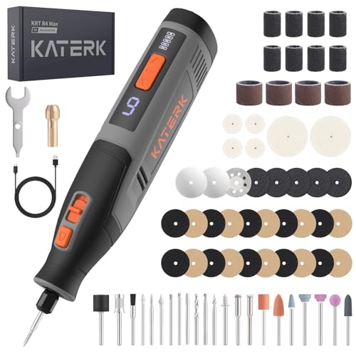 Katerk Cordless Rotary Tool, 4000mAh Battery, 6-Speed, 28000RPM, Rotary Tool Kit with 70 Accessories Light duty Engraving Pen for Sanding, Polishing, Drilling, Etching, Grinding, Wood Carving