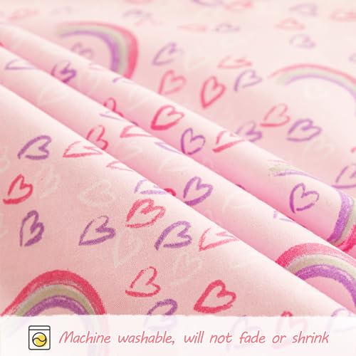 Image of Viviland Toddler Comforter Sets, 4 Pieces Bedding Sets, Rainbow Heart | Microfiber Pink Bed Set, Girls, Breathable & Soft, Comforter, Bed Sheet, Fitted Sheet and Pillowcase, Machine Washable