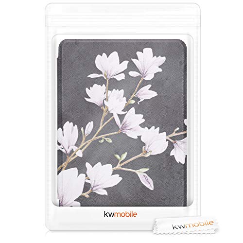 kwmobile Klapphülle kompatibel mit Kobo Clara HD Hülle - eReader Case - Magnolien Taupe Weiß Dunkelgrau