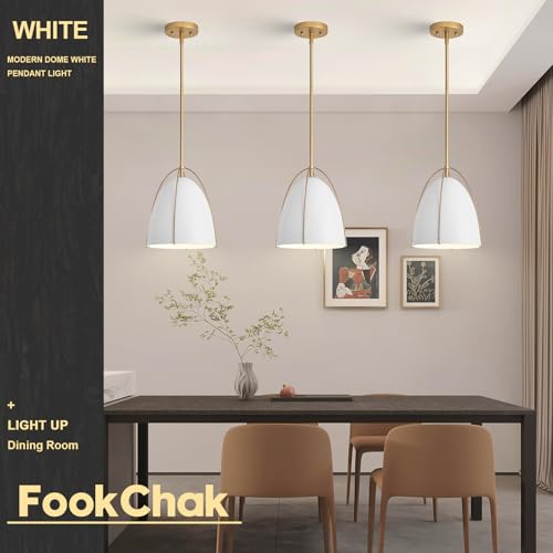 10in Dome Pendant Light White Kitchen Island Pendant Lighting Modern White & Gold Pendant Lights Fixture for Dining Room Kitchen Sink, E26 - Image 8