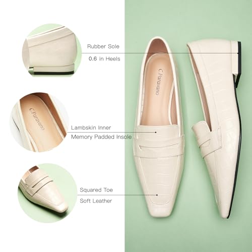 Image of C.Paravano Loafer Women | Penny Loafers | Flat Shoes for Women | Slip On Shoes | Crocodile-Embossed(C-Cream,Size 7.5)