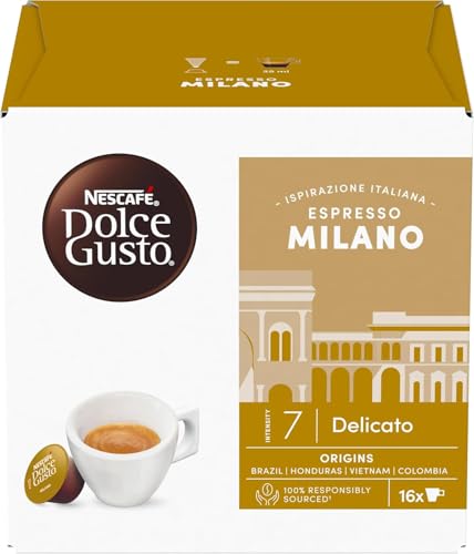 Image of Nescafe Dolce Gusto Espresso Milano Coffee (16 Pods) 112g Box By COUGAR | Delicate & Smooth Espresso | Intensity 7 | Italian Inspired Blend | Compatible with Dolce Gusto Machines - (Imported-UK)