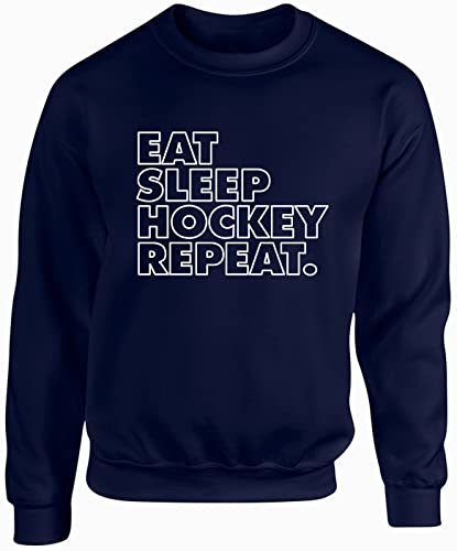 Hippowarehouse Eat Sleep Hockey Repeat Unisex Jumper Sweatshirt Pullover (Specific Size Guide in Description) Navy