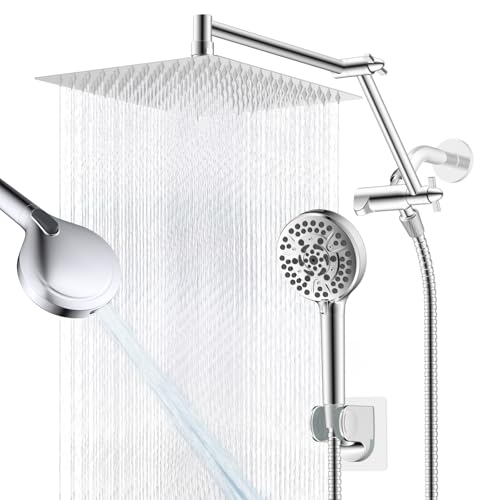 12” All Metal Rain Shower Head, High Pressure Rainfall Shower Head with Handheld Spray Combo, 5”...