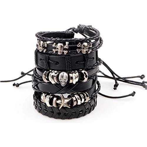 6pcs Latest Collection Genuine Leather Bracelet Wraps Casual Skin Friendly Stylish Bracelets for Men Boys by Shining Diva Fashion