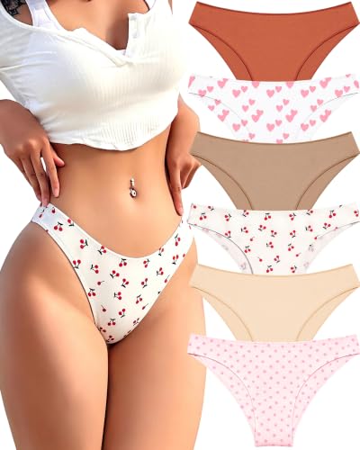 Image of FINETOO Cotton Underwear for Women Sexy Cheeky Bikini Panties Lingerie