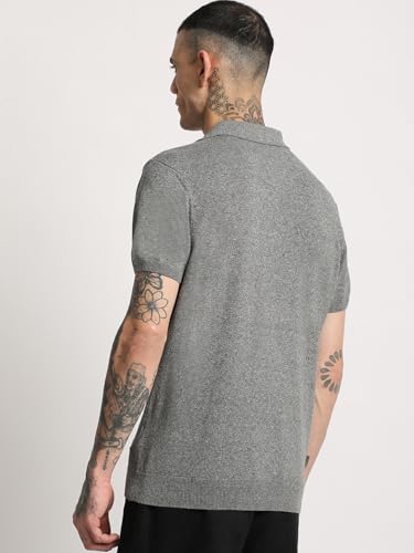 Image of Men Blue Solid Regular Fit Polo Collar T-Shirt