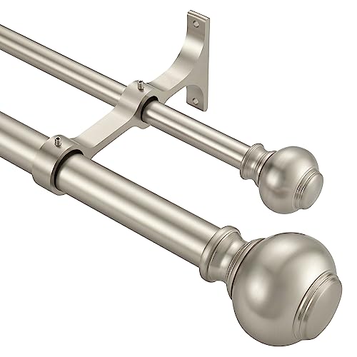Double Curtain Rods for Windows,Decorative Adjustable Telescoping Window Drapery Rod 36-72 Inches, Classic Stylish Lantern Iron Finials, Solid Alufer Brackets,Heavy Duty Window Rods, Brushed Nickel by Fumlyate - Image 2