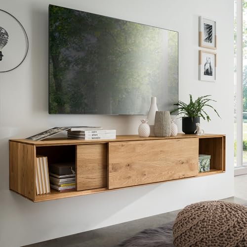 Lomadox Wohnwand Anbauwand braun in Eiche massiv geölt 3-teilig, 2 Lowboard, 1 Sideboard/Hängeschrank – Bild 6