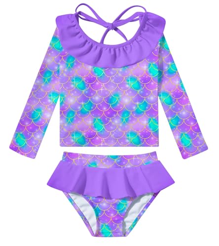 RAISEVERN Little Girls Two Piece Rash Guard Swimsuit Set Bathing Suit UPF Sun Protection 1-5 Years2