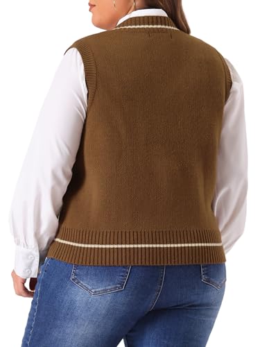 Image of Agnes Orinda Plus Size Sweater Vest for Women V Neck Stripe Cable Knit Sleeveless Pullover Sweater Vest