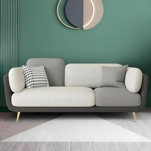 Image of Stylish & Modern Cushioned Couch Relax sectional Sofa in Fabric & Velvet and Heavy Duty Sofa for bedrooms, Living Rooms Guest Rooms Home and Office-(3 Seater Dark Grey & Cream).