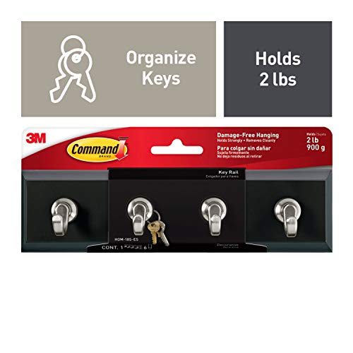 Command Key Rail, Slate, 1-Rail, 6-Strips (HOM-18S-ES), Great for dorm decor