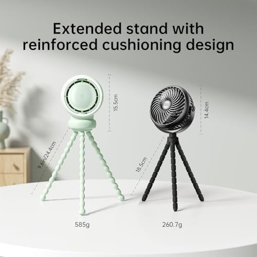 Image of JISULIFE Stroller Fan Baby Large, Safe Bladeless for Crib, Desk, 4000mAh Battery Rechargeable Portable Cooling Fan with Air Turbo Tech, Night Light, Food-Grade Gift for Mom /Dad /Friend - Green