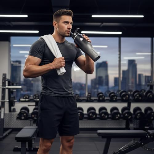 Image of SENDESTAR 32oz Stainless Steel Water Bottle (Cold for 48 Hrs, Hot for 24 Hrs),Double Wall Vacuum Insulated Bottle with Straw Lid, Spout Lid and Flex Cap, Fit in Any Car Cup Holder