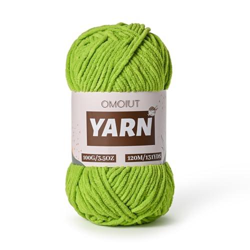 Image of Plush Chenille Chunky Crochet Yarn - Baby Yarn for Crocheting Soft - Velvet Yarns Knitting for Blankets Crafts - Fluffy Amigurumi Yarns 100g / 131yd (Lime Green)