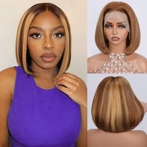 UTIDE Bob Wig Human Hair Highlight Ombre 13x4 Lace Front