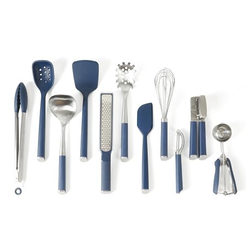 Image of Calphalon Edge 11-Piece Silicone and Stainless Steel Kitchen Tool Set, Kitchen Utensil Set, Heat Resistant Nonstick Safe Kitchen Gadgets with Non-Slip Handle, Durable Kitchen Gadgets (Navy Blue)