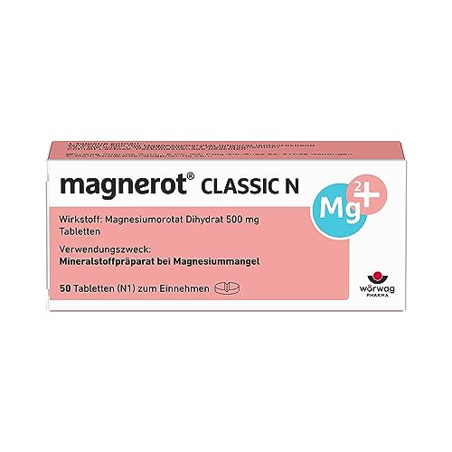 magnerot CLASSIC N Tabletten, 50 Stück: Magnesium gegen Muskel- und Wadenkrämpfe infolge von Magnesiummangel, Entspannung für Muskeln und Nerven mit Magnesiumorotat, unterstützt die Muskelfunktion magnerot CLASSIC N Tabletten, 50 Stück: Magnesium gegen Muskel- und Wadenkrämpfe infolge von Magnesiummangel, Entspannung für Muskeln und Nerven mit Magnesiumorotat, unterstützt die Muskelfunktion