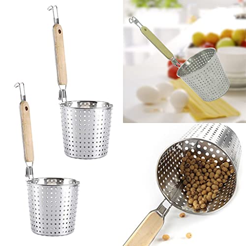 getuse 2 coladores de fideos de acero inoxidable con mango de madera, 12 cm de diámetro, utensilios de cocina de malla fina
