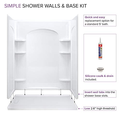 Transolid Kas-Flun6030L-31 60-In X 30-In Low Profile Shower Kit With Left Hand Drain And Aging In Place Backerboards, White #TOP2