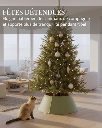 Livlig53 Cache-Pied de Sapin en Similicuir Beige/Vert – Collier de Sapin réversible 2-en-1 avec imprimé doré, Couvre-Support décoratif Fait à la Main pour Sapin de Noël – vue 6