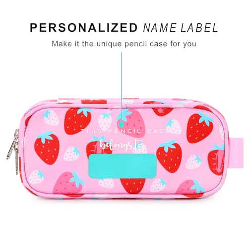 Image of mibasies Girls Pencil Case for Kids, Multi-Slot Pencil Pouch, Assorted Strawberry Red