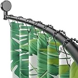 ZipGlo Curved Shower Curtain Rod 42-74 Inch Shower Curtain Rod for Bathroom or Windows Shower Curtain Tension Rod Tension Rod for Windows Adjustable Length Black