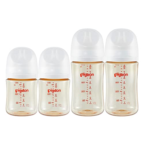 Image of Pigeon PPSU Nursing Baby Bottle Wide Neck(Pack of 4), Streamlined Body, Natural Feel, Easy to Clean, Heat-Resistant, 5.4Oz and 8.1 Oz