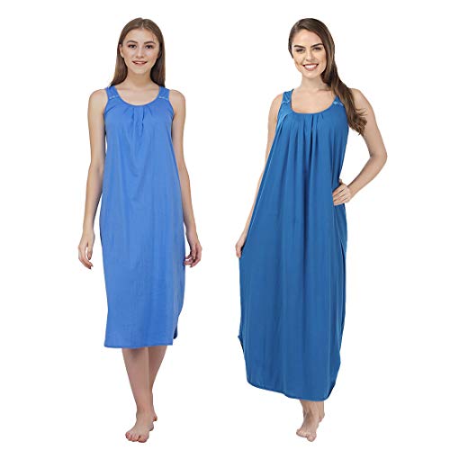 Image of BLAZON Women's Cotton Hosiery Solid Maxi Nighty Slip (Pack of 2) Available Sizes: S, M, L, XL, 2XL, 3XL, 4XL, 5XL