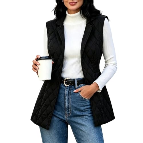 Quilted Vests for Women Lapel Open Front Sleeveless Winter Puffer Vest - image 1