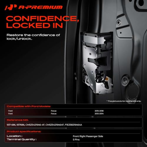 Image of A-Premium Front Right Passenger Side Door Lock Actuator | Compatible with Ford Focus 2012-2018, for Model Without Keyless Entry System