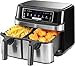 Friggitrice Ad Aria 9L | Friggitrice Aria Doppio Cestello con 2x4,5L Cestello, 8-in-1 Airfryer Controllo Indipendente Temperatura 50-200℃, Grande Doppia Zona 2600W Air Fryer LED Schermo Touch Timer