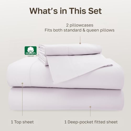 Image of California Design Den 100% Cotton 500TC Full Bed Sheets Set, Pale Orchid | Good Housekeeping Seal, OEKO-TEX Certified, Silky-Soft Sateen Weave, 4pc Set, 16 inch Deep Pockets, For Hot Sleepers, All-Season